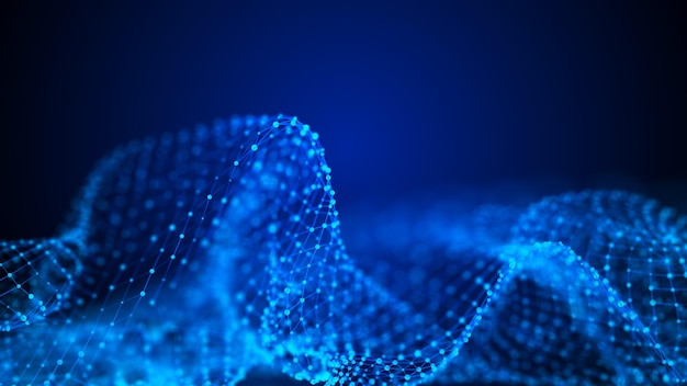 Futuristic background of dots with a dynamic wave Big data Abstract background 3d rendering 4k