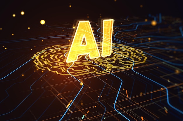 Futuristic design of artificial Intelligence ai brain with circuit board Learning process and problem solving concept Abstract digital technology grid texture 3D Rendering