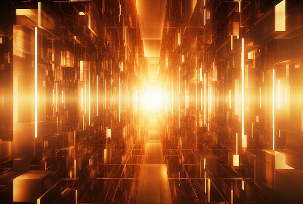 Futuristic Digital Cyberspace with Golden Glow