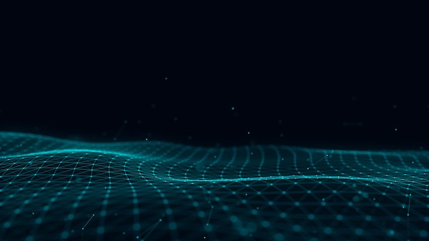 Futuristic digital wave Dark cyberspace Abstract wave with dots and line