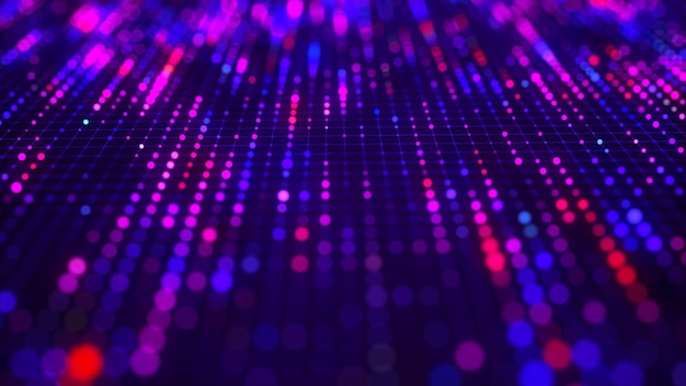 Futuristic dots background Artificial intelligence Color music sound waves Big data visualization 3d rendering