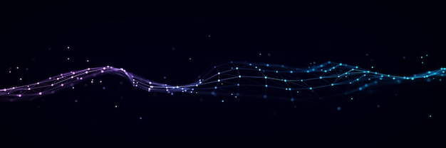 Futuristic dynamic wave with connected particles Abstract double background color flow Technological digital structure 3D rendering