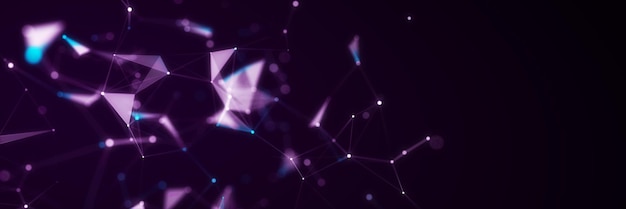 Futuristic geometric flow with connecting points and lines Abstract purple digital background Global network concept Big data complex with compounds 3D rendering