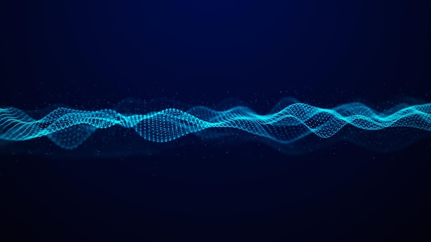 Futuristic glowing wave The concept of big data Network connection Cybernetics Abstract dark background of blue dots forming a wave 3d rendering