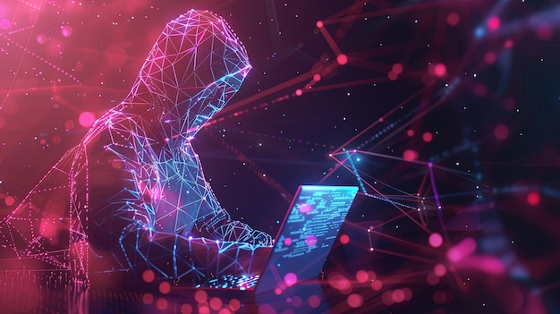 Futuristic Hacker in Polygonal Digital Network
