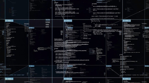 Futuristic hitech graphic interface with digital code and data animation abstract display with