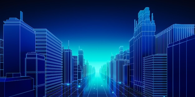 Futuristic Neon Blue Digital Cityscape