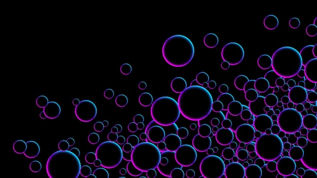 futuristic random flying neon glowing circles spheres or bubbles luminous floating neon ball