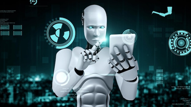 futuristic robot artificial intelligence huminoid ai for industrial factory