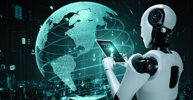 Futuristic robot artificial intelligence huminoid AI for industrial factory