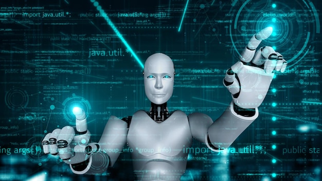 futuristic robot artificial intelligence huminoid ai programming coding
