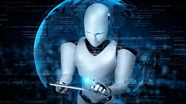 futuristic robot artificial intelligence huminoid ai programming coding