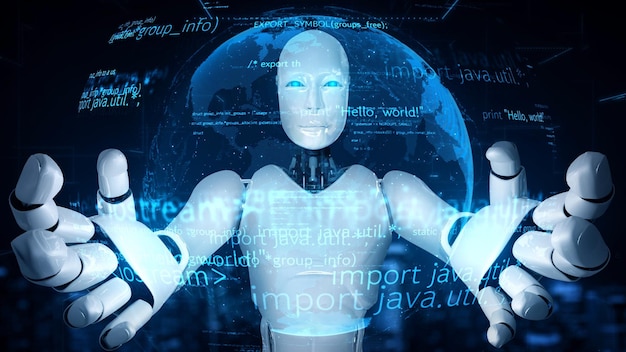 futuristic robot artificial intelligence huminoid ai programming coding