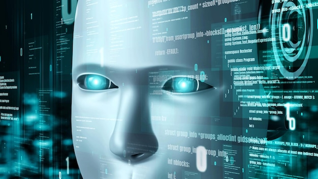 futuristic robot artificial intelligence huminoid ai programming coding
