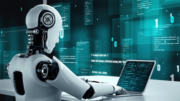 futuristic robot artificial intelligence huminoid ai programming coding