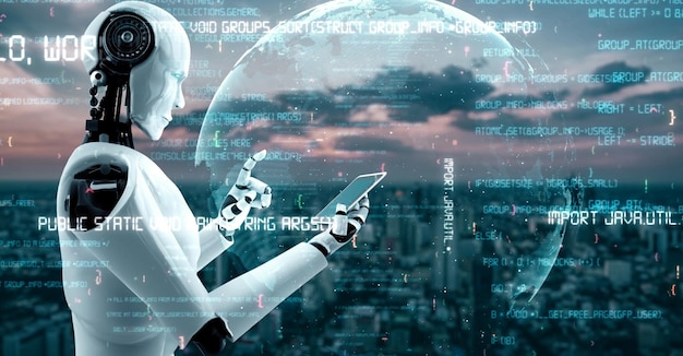 futuristic robot artificial intelligence huminoid ai programming coding