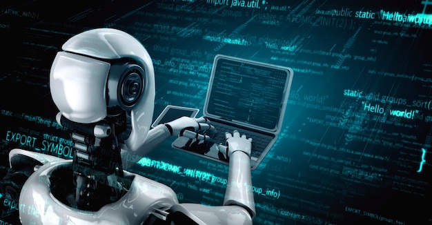 Futuristic robot artificial intelligence huminoid AI programming coding