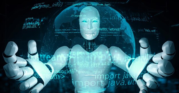 futuristic robot artificial intelligence huminoid ai programming coding