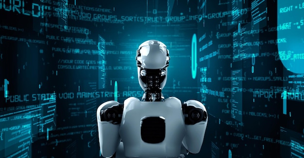 futuristic robot artificial intelligence huminoid ai programming coding