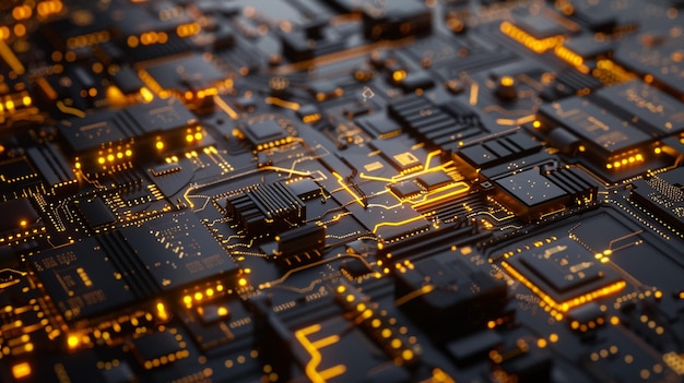 Futuristic server room with neon lights 3D Rendering