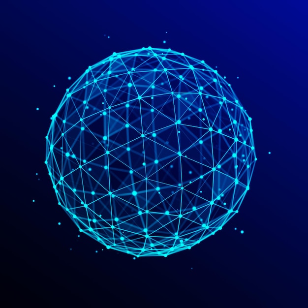 Futuristic sphere of particles and lines Network connection big data Abstract technology background 3d rendering