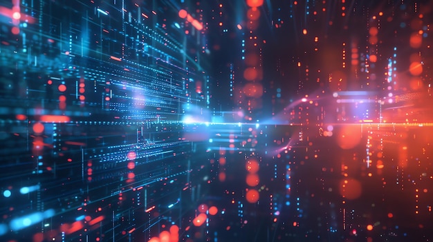 Futuristic Technology Abstract Glowing Blue and Red Data Streams