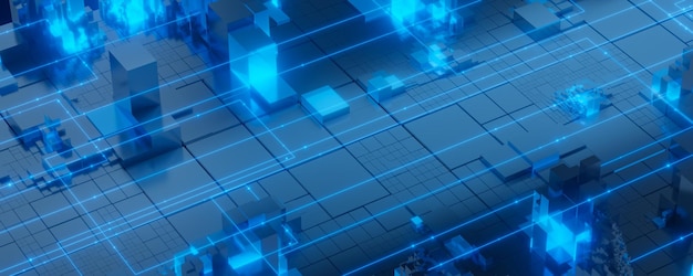 Futuristic Technology Background with Blue Data Grid