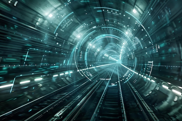 Futuristic Train Tunnel with Abstract Digital Display