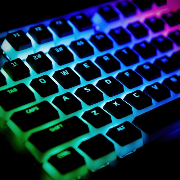 Gaming keyboard with mechanical keys closeup