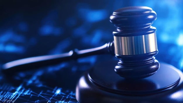 gavel on digital background symbolizes modern legal technology