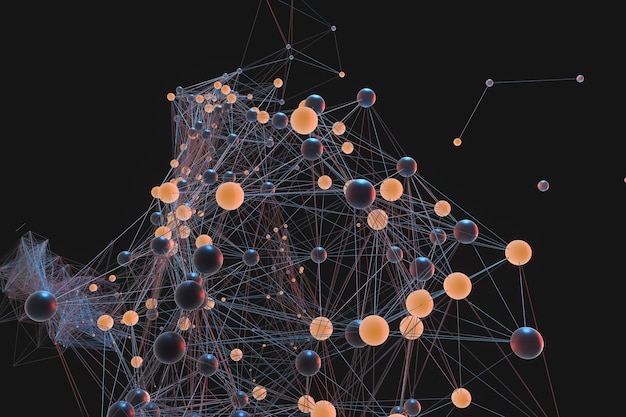 Gene lines and nodes biological gene structure 3d rendering