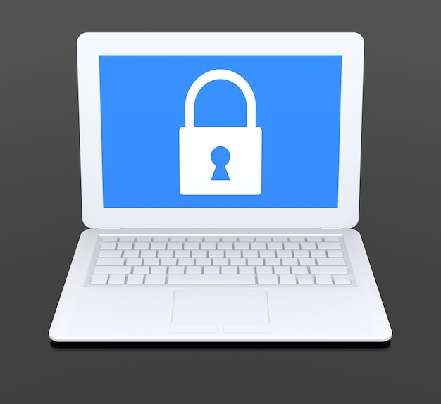 generic laptop with a padlock on it. 3d rendering