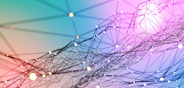 Geometric abstract background Digital technology network connection concept Polygonal space with multicolored points and lines Science connection background Wallpaper 3D rendering