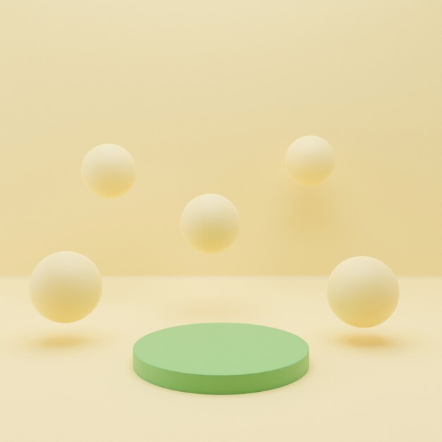 Geometrical podium and balls abstract background in pastel colors