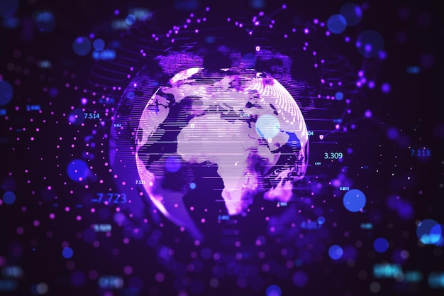 Global network visualization with interconnected data points World technology and communication concept 3D Rendering