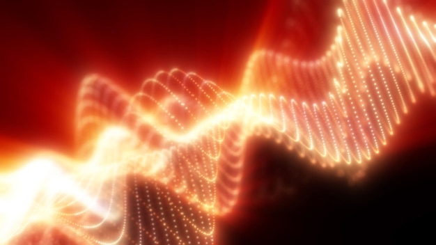 Glowing abstract waves of golden light flowing across a dark background creating a dynamic and warm visual effect with a sense of energy and movement