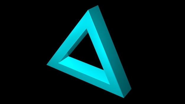 glowing blue color triangle bright and shining geometric shape isolated on black background