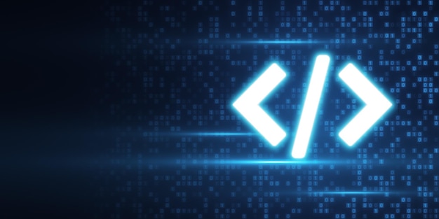 Glowing Coding Symbol on Digital Binary Background 3D Rendering