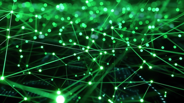 Glowing green network Futuristic technology concept 3D rendering