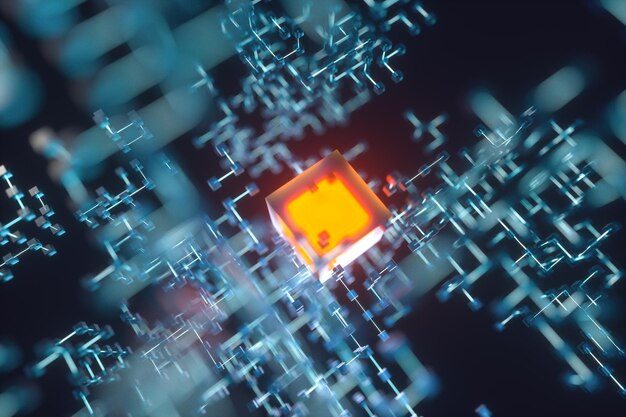 glowing lines and cubes technical and scientific background 3d rendering