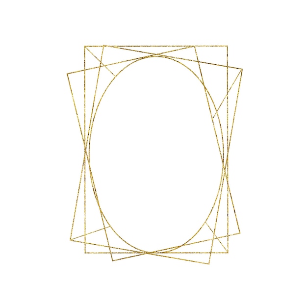 Gold geometrical triangular oval frame isolated on white background