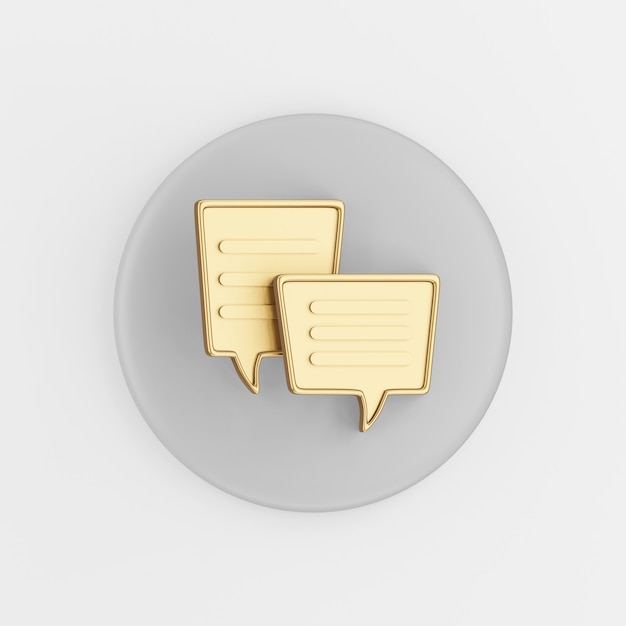 gold square speech balloons icon. 3d rendering gray round key button, interface ui ux element.