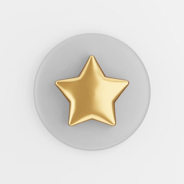 Gold star icon in cartoon style. 3d rendering gray round key button, interface ui ux element.