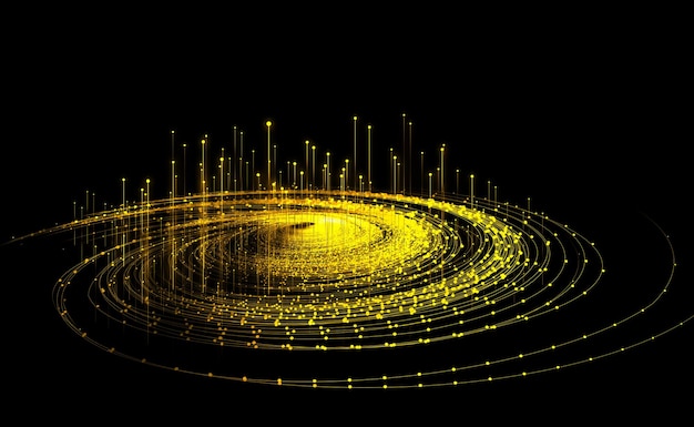 golden dot line emitting particle vortex big data communication technology background