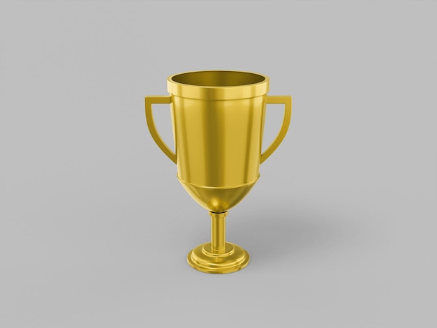 Golden mono color winner cup on gray solid background. Minimalistic design object. 3d rendering icon ui ux interface element.