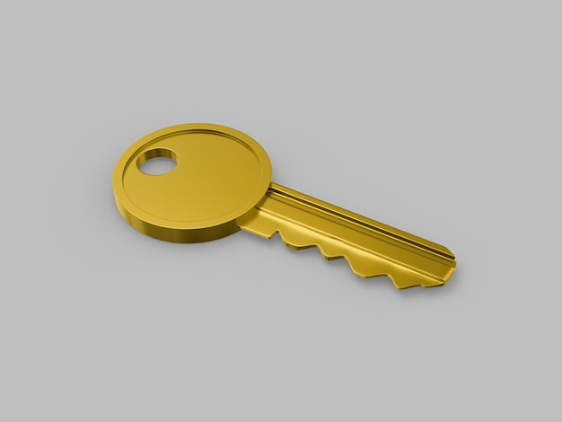 Golden one color key on surface on gray flat background Minimalistic design object 3d rendering icon ui ux interface element