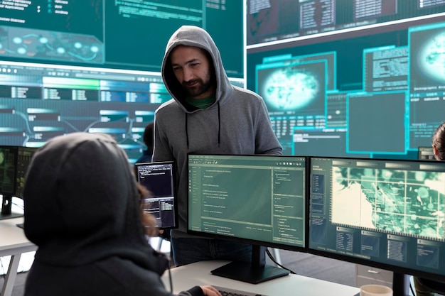 governmental hackers analyzing big data for cyber threat detection