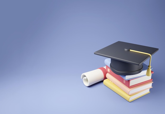 graduate mortarboard and diploma blue background 3d render