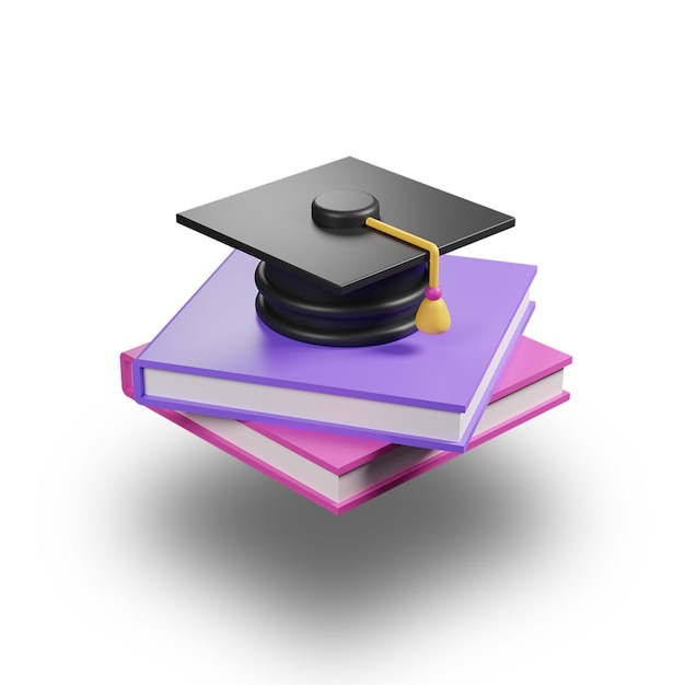 Graduation Graduate Hat on books icon 3d rendering illustration Concept education