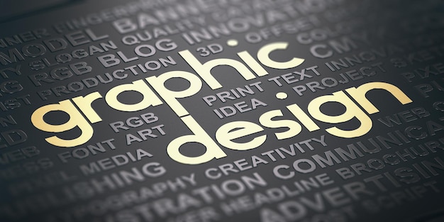 Graphic design written in golden letters